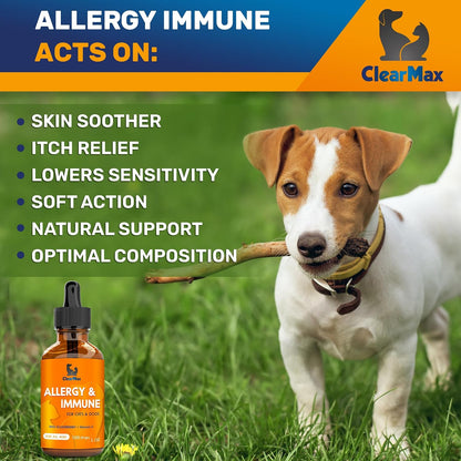 Liquid dropper mechanism of Clear Max pet allergy relief showing easy dosage application