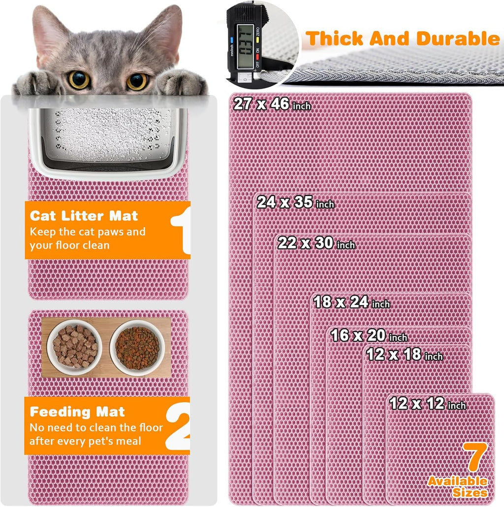 Double layer cat litter trapping pad in pink showing pocket opening