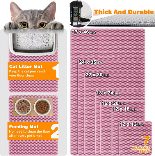 Double layer cat litter trapping pad in pink showing pocket opening