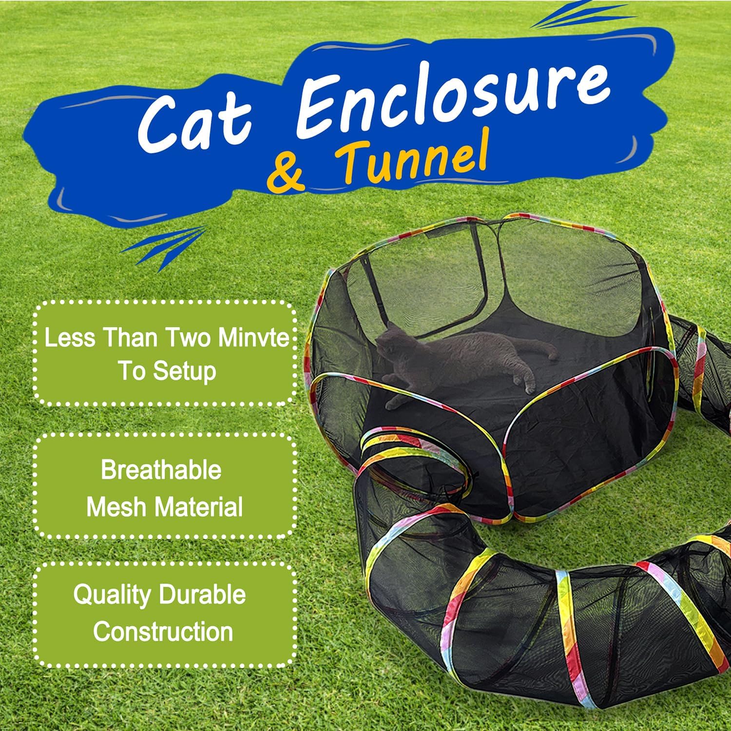 CLKHOWL cat tunnel outdoor playground for indoor cats showing the secure heavy duty zipper connection