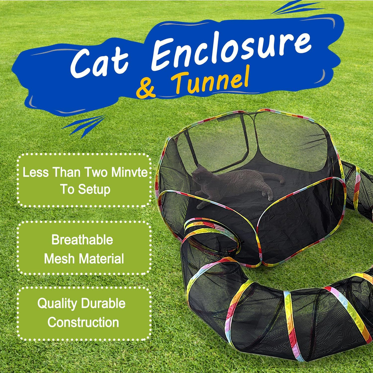 CLKHOWL cat tunnel outdoor playground for indoor cats showing the secure heavy duty zipper connection
