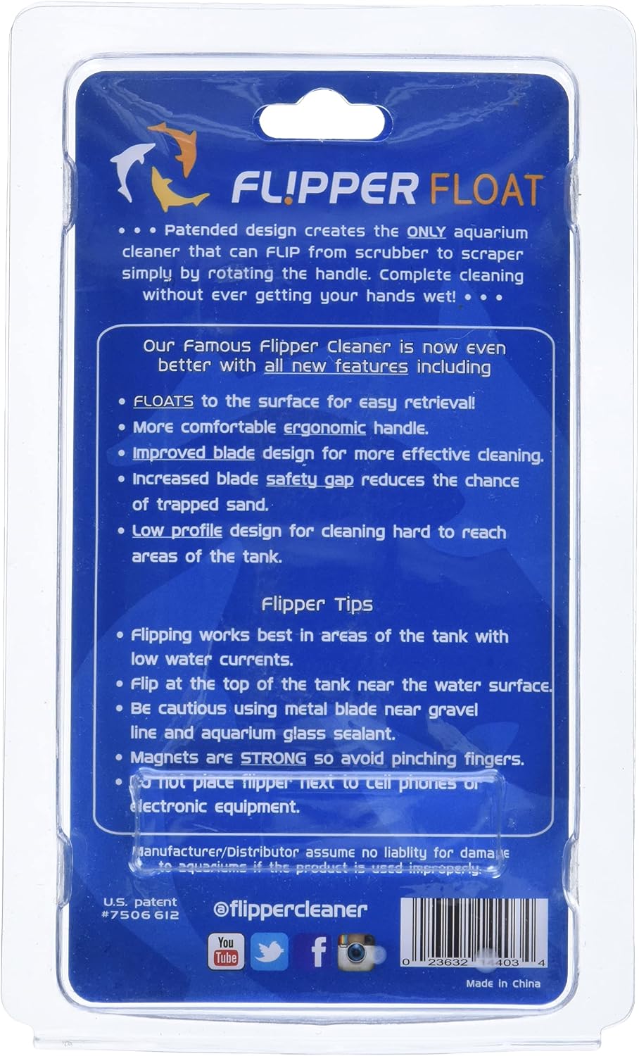 FL!PPER Flipper Cleaner Float angled side perspective highlighting the floating magnetic design for fish tanks.