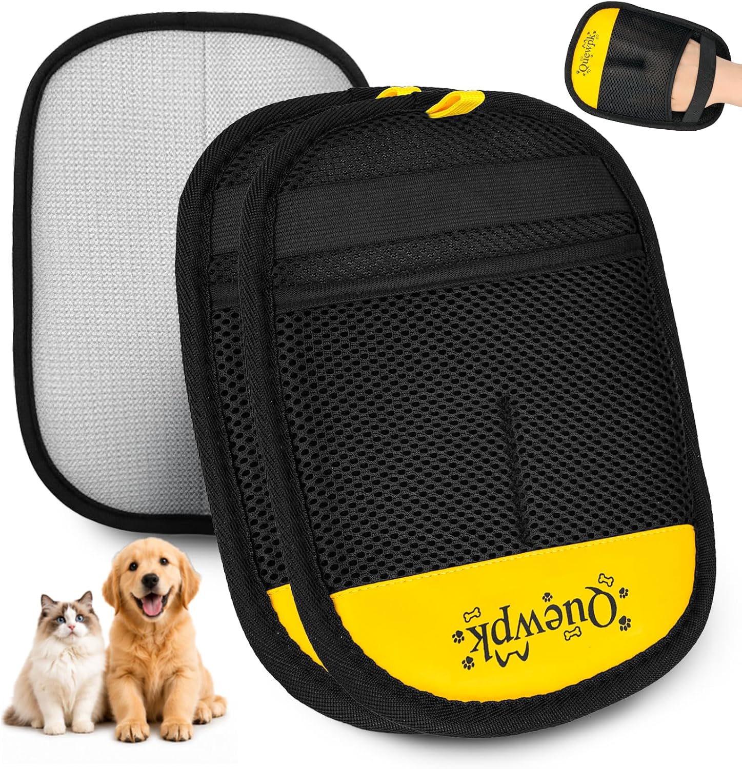 Quewpk pet hair removal glove front view for dog and cat fur removal