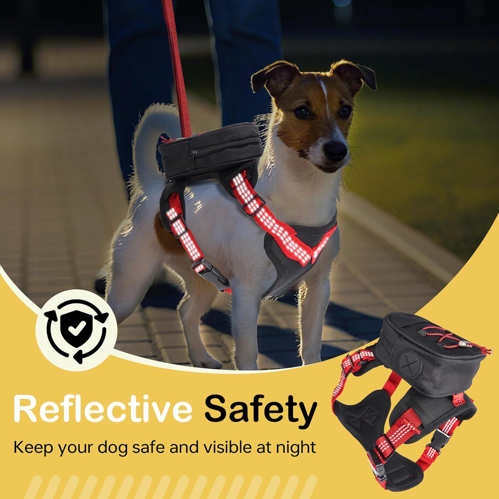 Moysoon dog backpack harness with reflective leash details