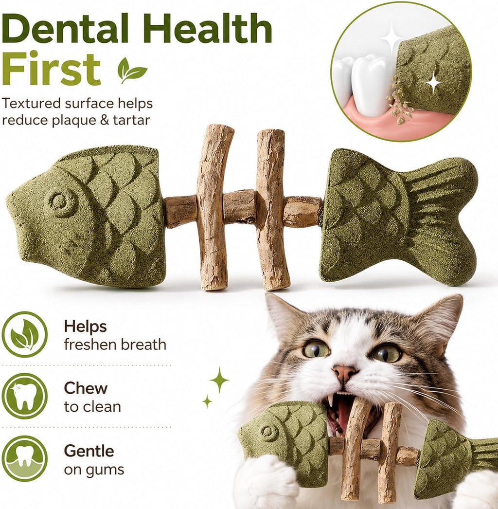 Catnip and silvervine dental chew stick for cats