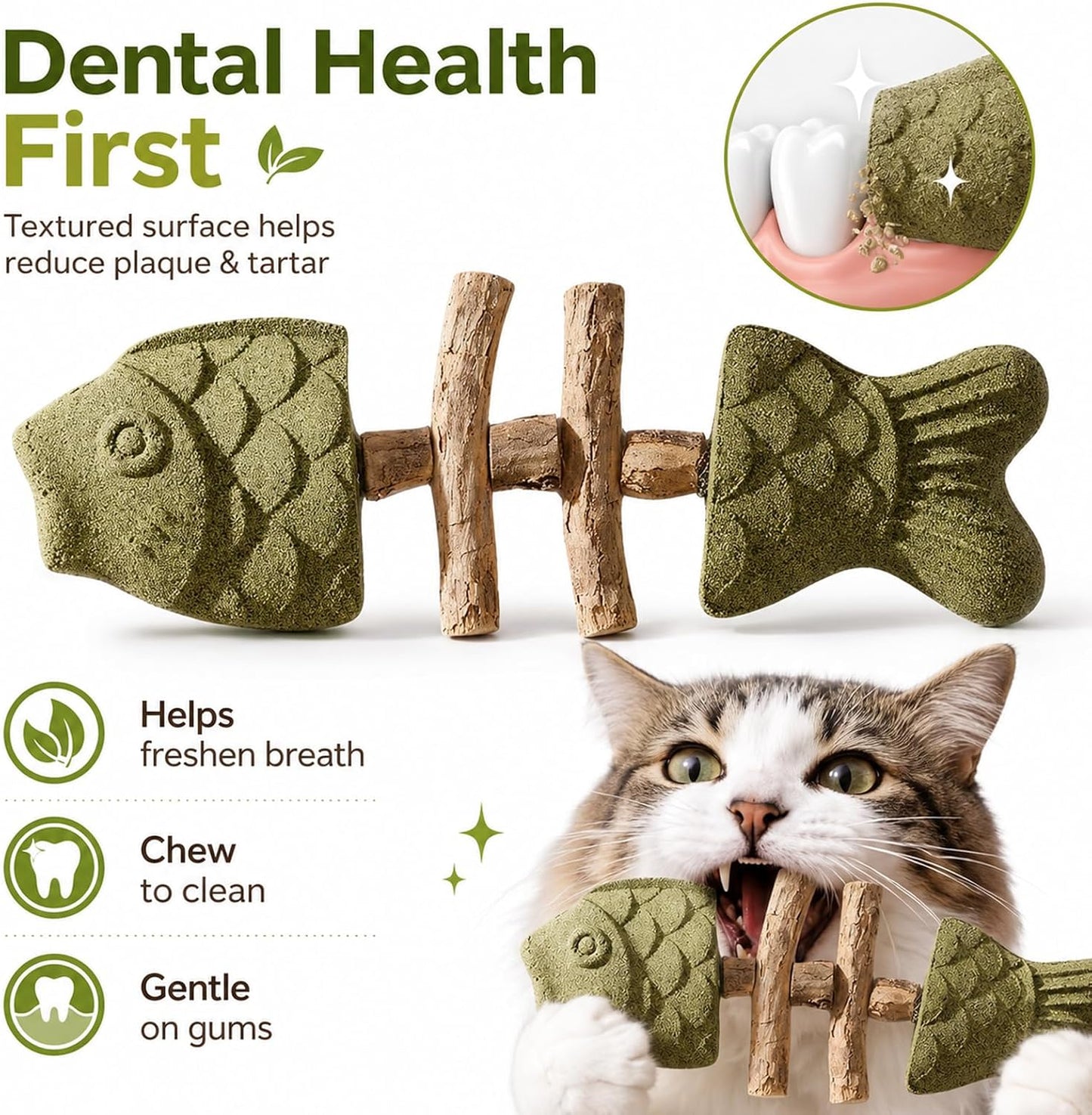 Catnip and silvervine dental chew stick for cats