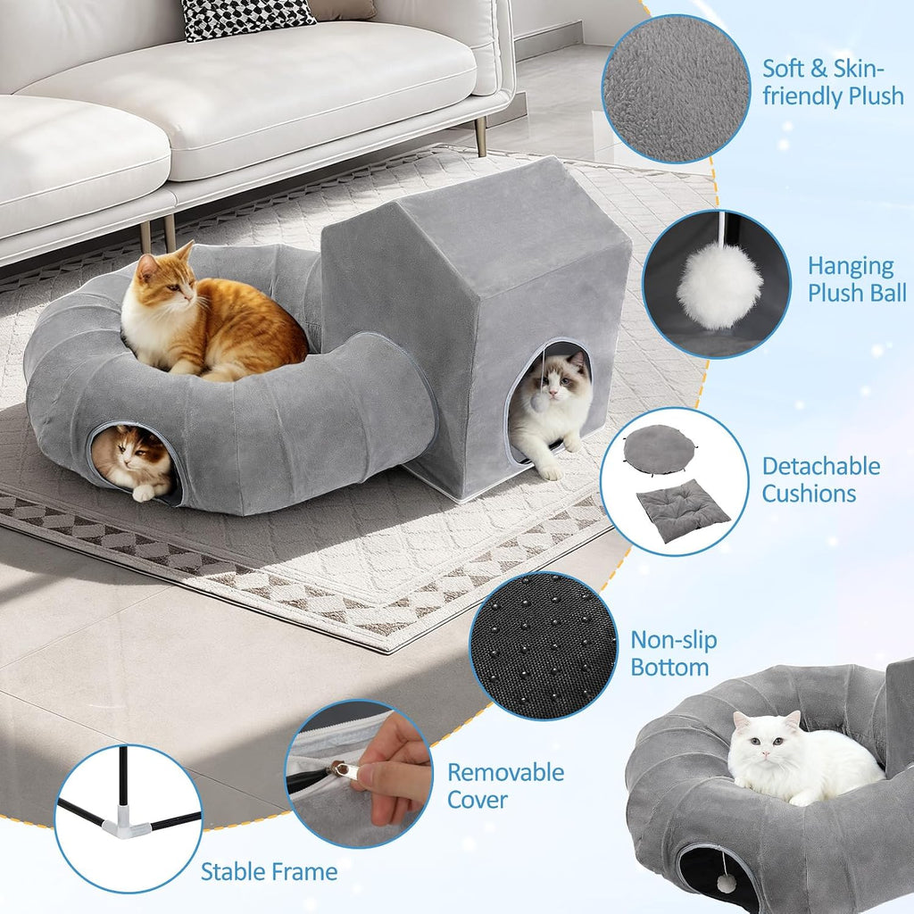 Pawaboo collapsible cat hideout tunnel folded inside travel carrying bag
