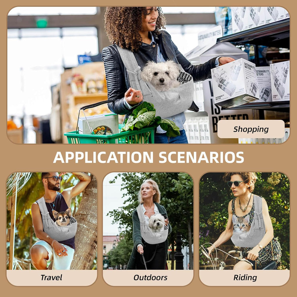 Riuja adjustable pet carrier worn comfortably by owner