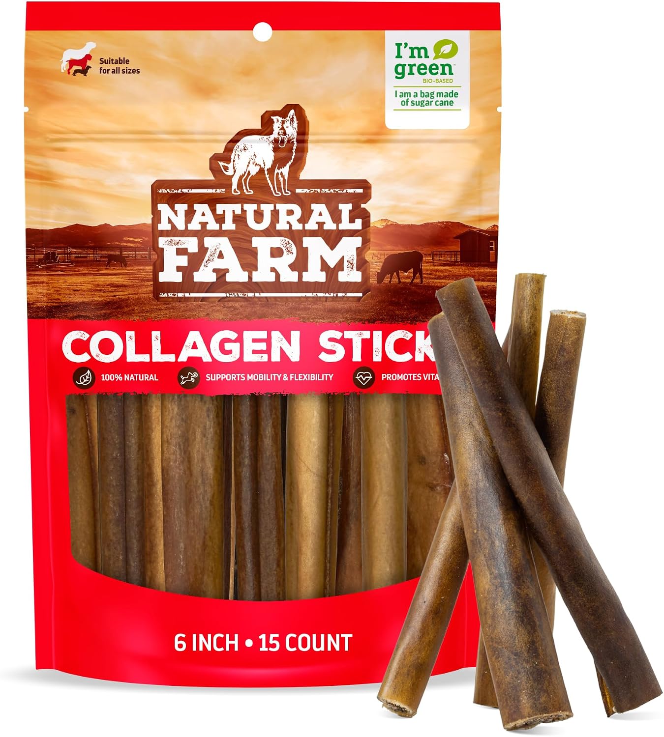 Natural Farm Collagen Sticks for Dogs (6 Inch, 25 Pack), Odor-Free Long Lasting Chews & Rawhide Alternative - 95% Collagen, Low Fat, High Protein - Best Dental Dog Treats - Medium & Large Dogs - Image 12