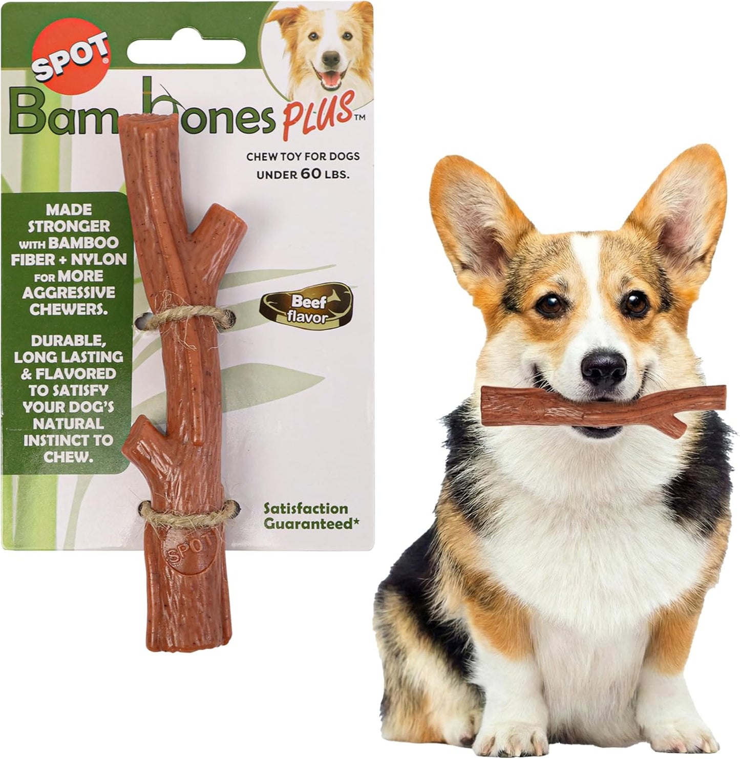 Spot Bam-Bones Plus Branch beef flavored chew toy front view