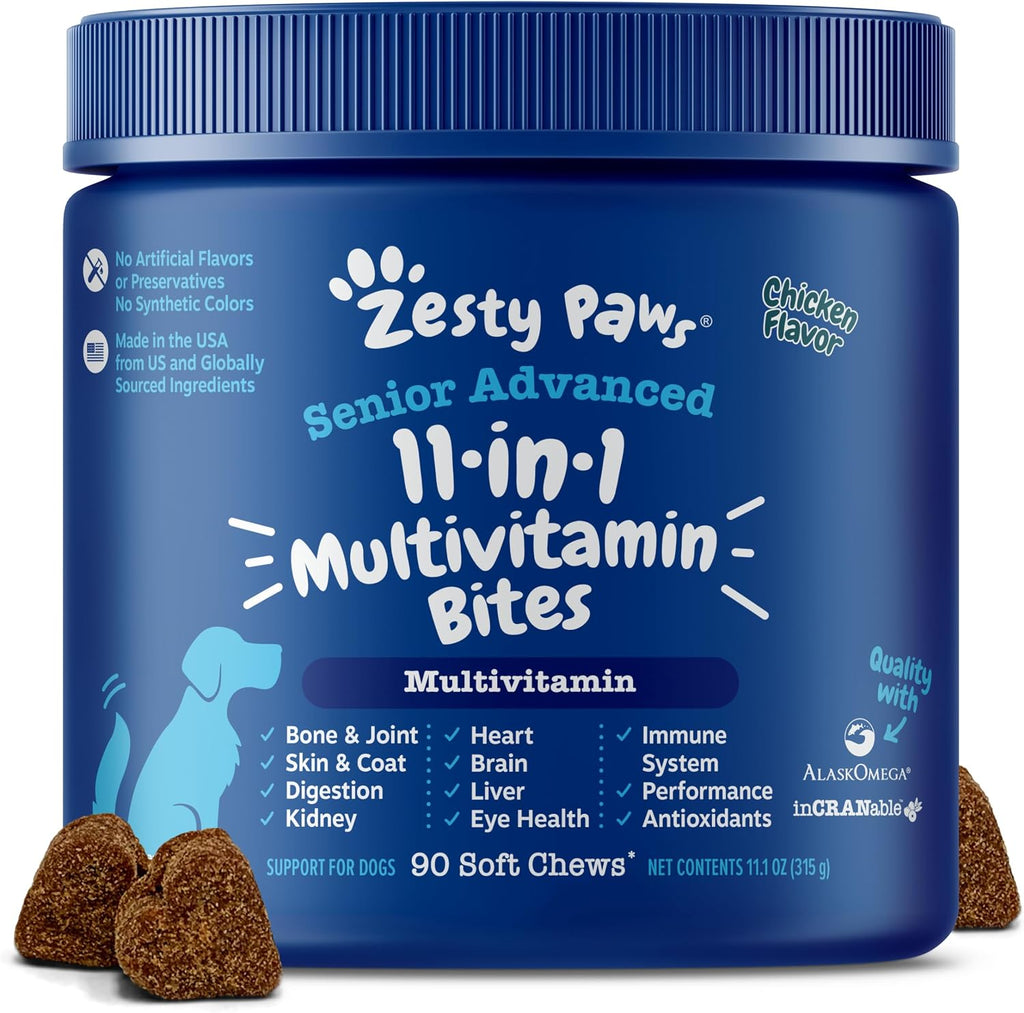 Hand holding Zesty Paws soft chew for dogs
