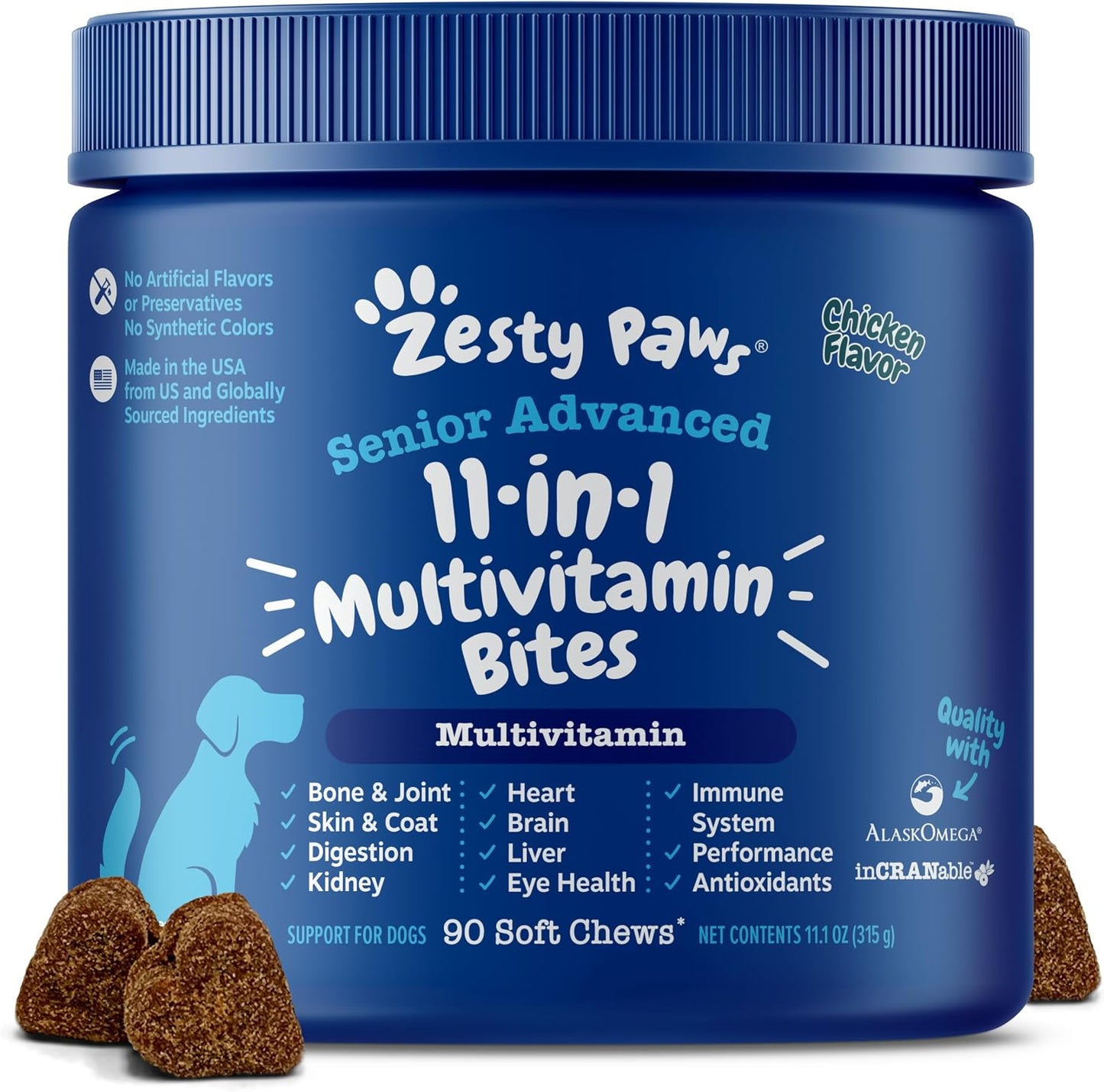 Hand holding Zesty Paws soft chew for dogs