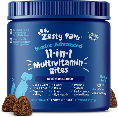 Hand holding Zesty Paws soft chew for dogs