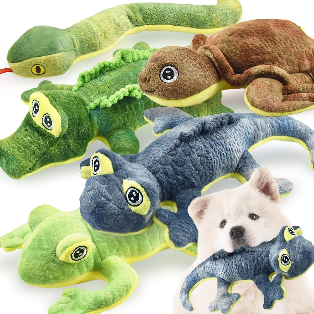Lechong 5 pack tough squeaky dog toys woodland series front view