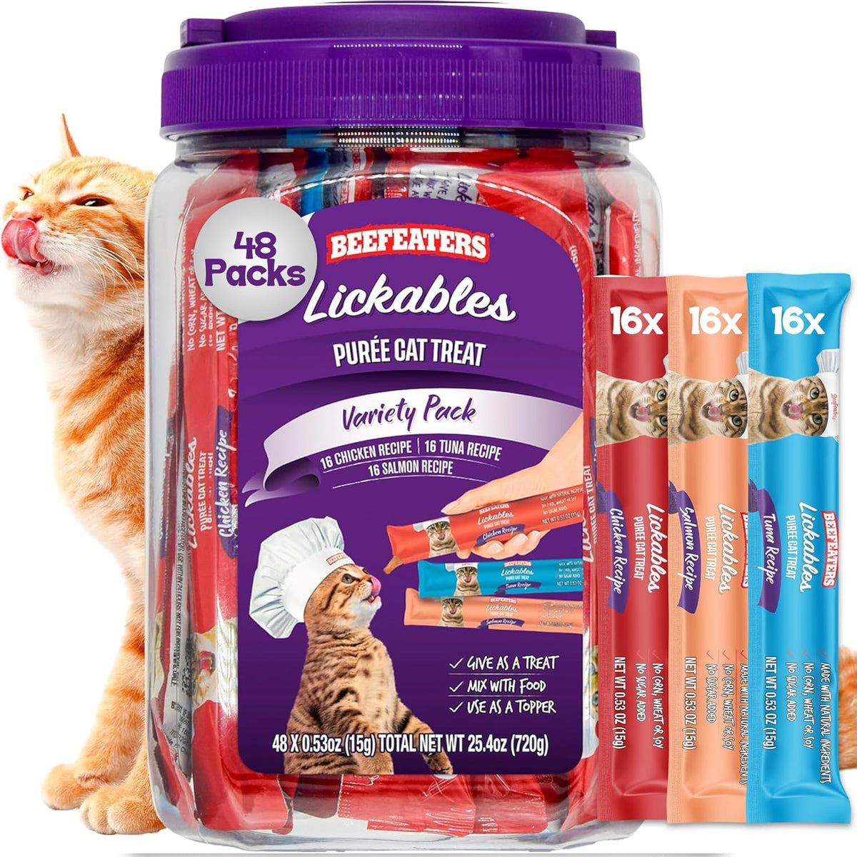 Beefeaters Lickable Cat Treats 48 Count Variety Pack front view