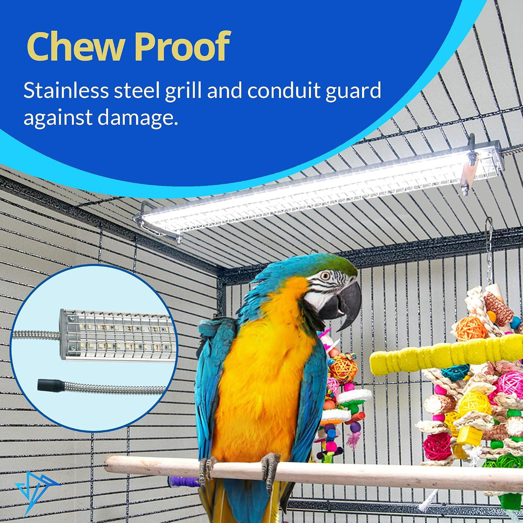 HappyBird Lighting Bird Cage Light with Chew Guard - Full Spectrum LED Pet Light - Simulates Natural Environment - Safe for Hookbill Birds - Easy to Install - (24" Long) - Image 4