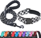 Ladoogo Reflective Dog Collar Padded with Soft Neoprene Breathable Adjustable Nylon Dog Collars for Small Medium Large Dogs (Medium (Pack of 1), Blue Collar+Leash) - Image 13