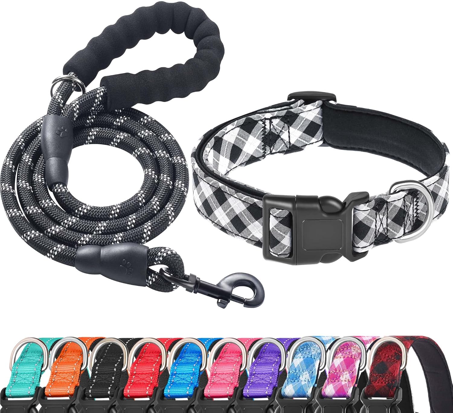 Ladoogo Reflective Dog Collar Padded with Soft Neoprene Breathable Adjustable Nylon Dog Collars for Small Medium Large Dogs (Medium (Pack of 1), Blue Collar+Leash) - Image 13