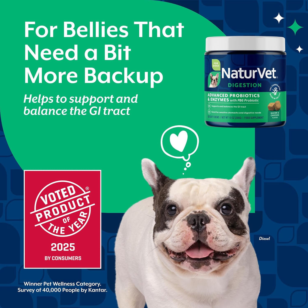 USA imported NaturVet digestive enzymes for dogs with sensitive stomachs