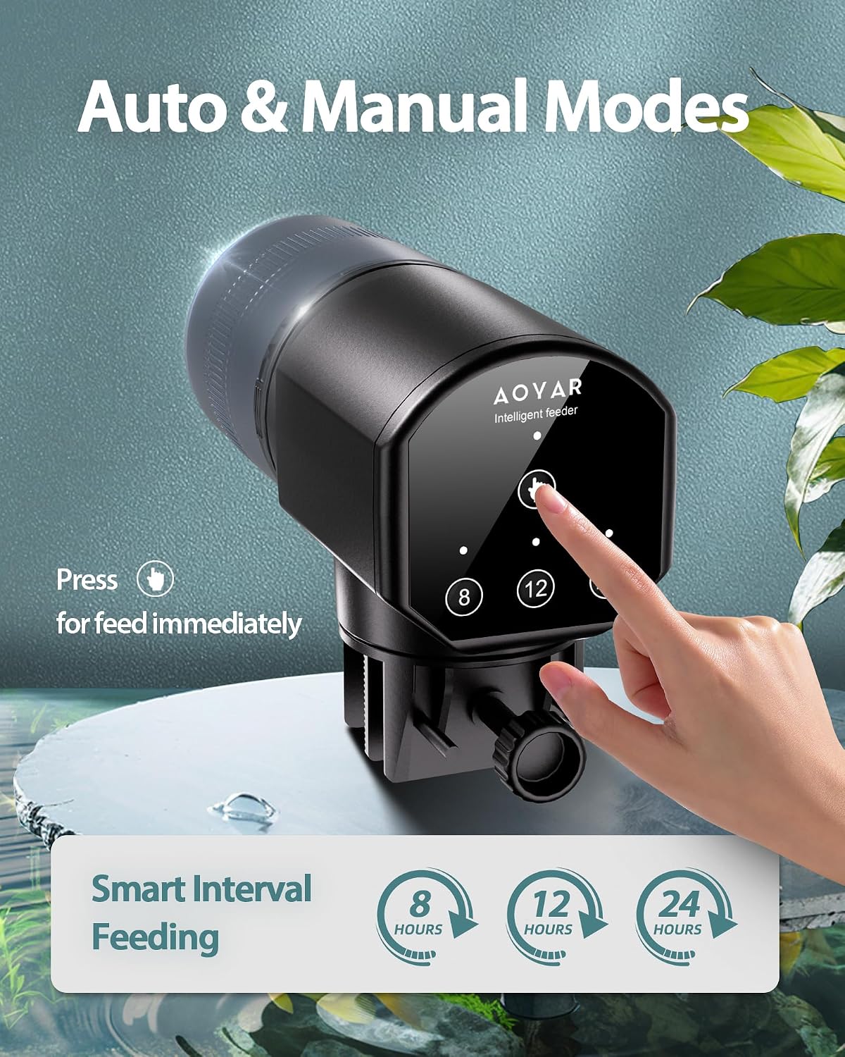 Aoyar battery operated fish feeding timer settings page close up
