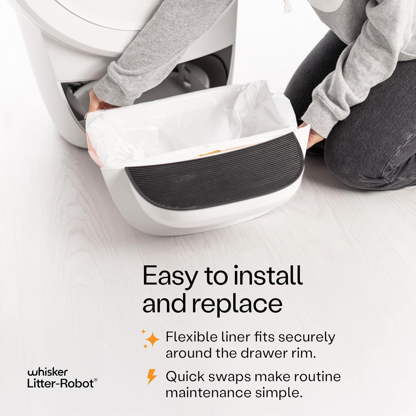 Whisker automatic cat waste bag drawstring closure demonstration.