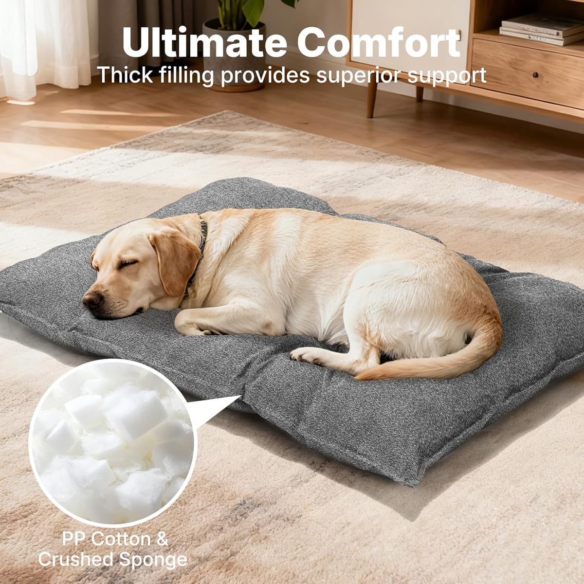 Washable dog crate bed with plush support