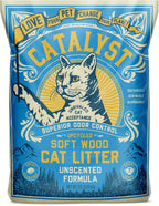 Catalyst authentic imported clumping cat litter inside the litter box
