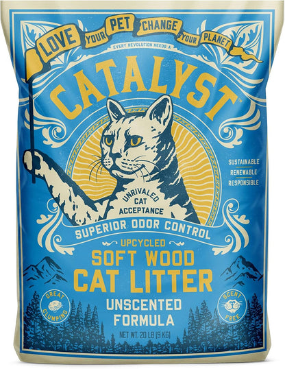 Catalyst authentic imported clumping cat litter inside the litter box