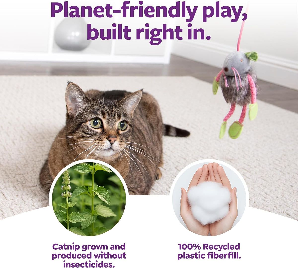 SmartyKat catnip mouse toy showing the elastic string and finger ring attachment.