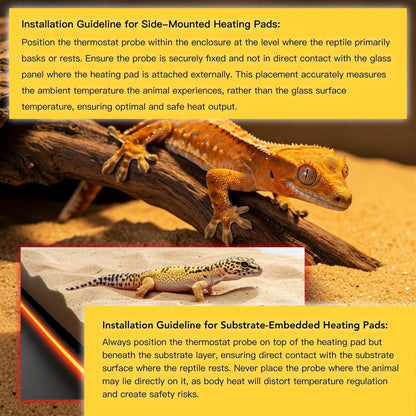 Adjustable thermostat heating pad for bearded dragons and snakes being set on a digital screen.