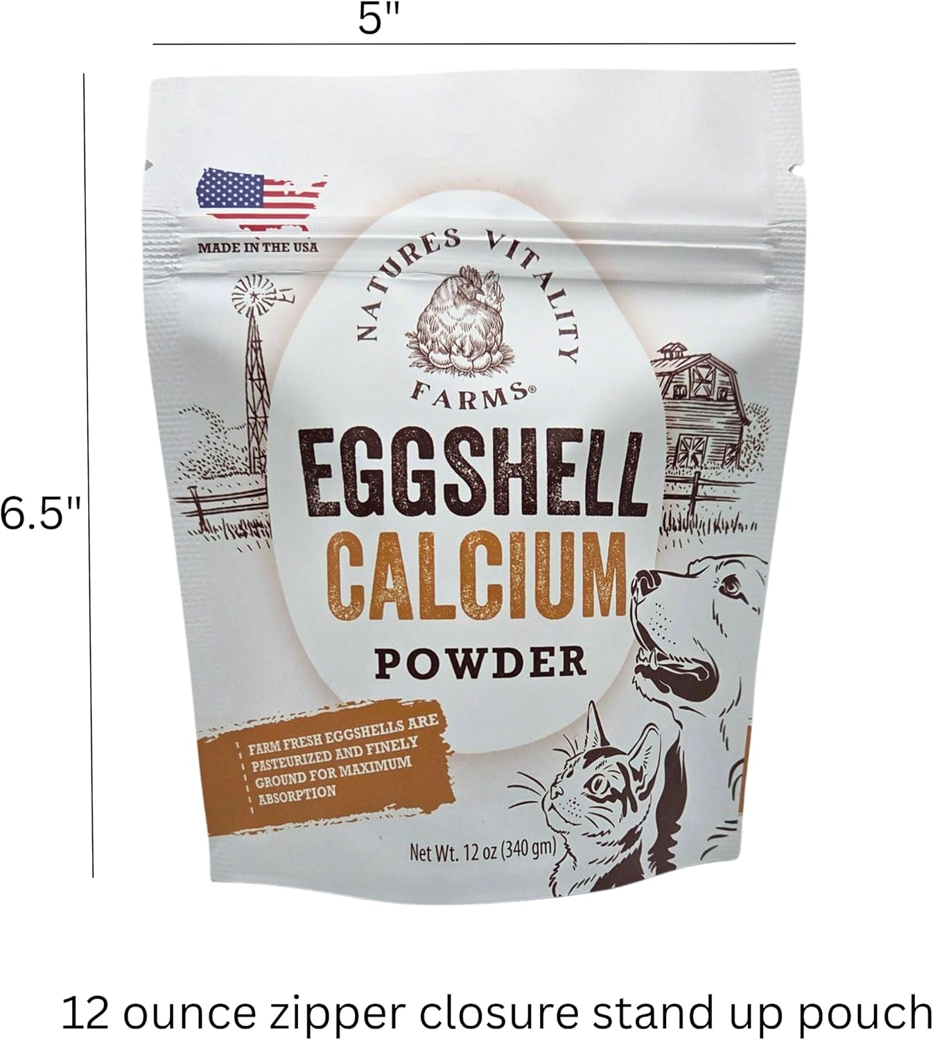 Natures Vitality Farms eggshell powder packaging details