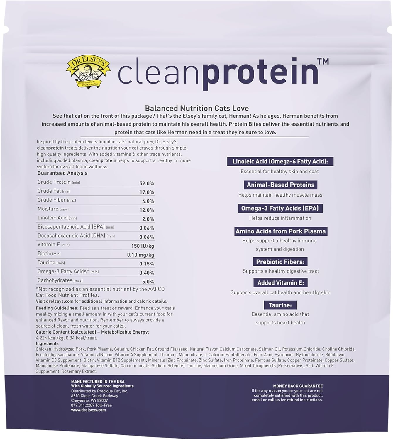 Veterinarian formulated Dr. Elsey's cleanprotein chicken flavor treats for weight management.