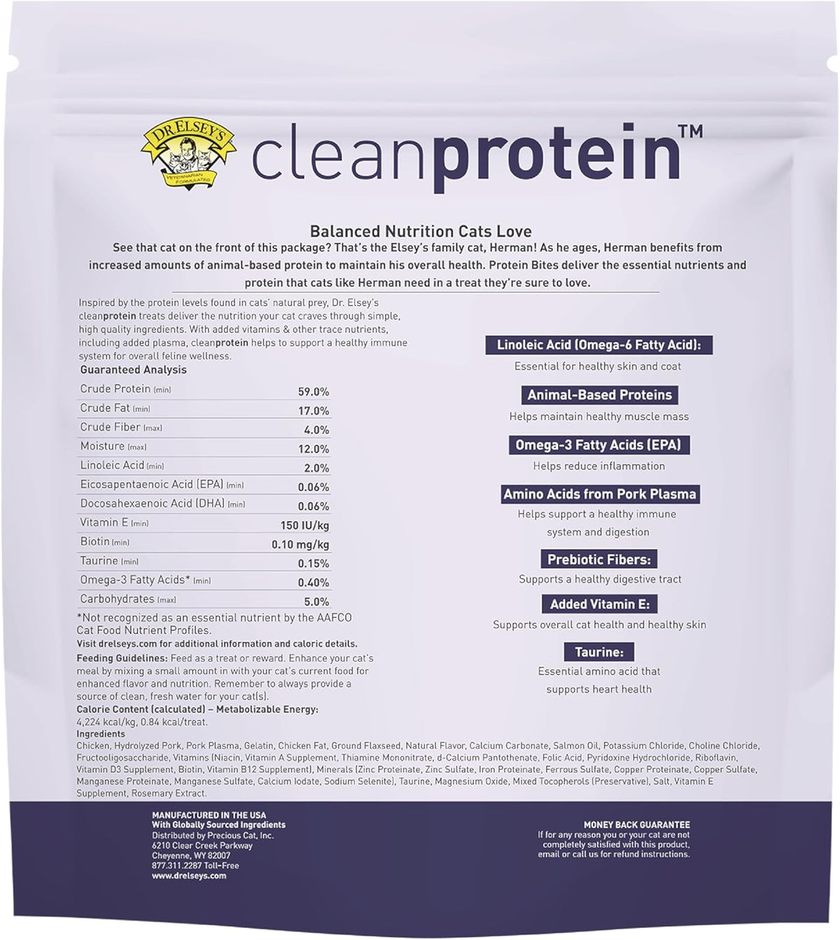 Veterinarian formulated Dr. Elsey's cleanprotein chicken flavor treats for weight management.