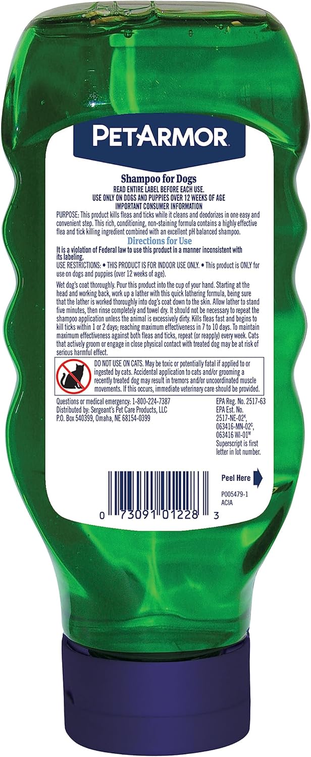PetArmor dog flea treatment shampoo Sunwashed Linen packaging back labels