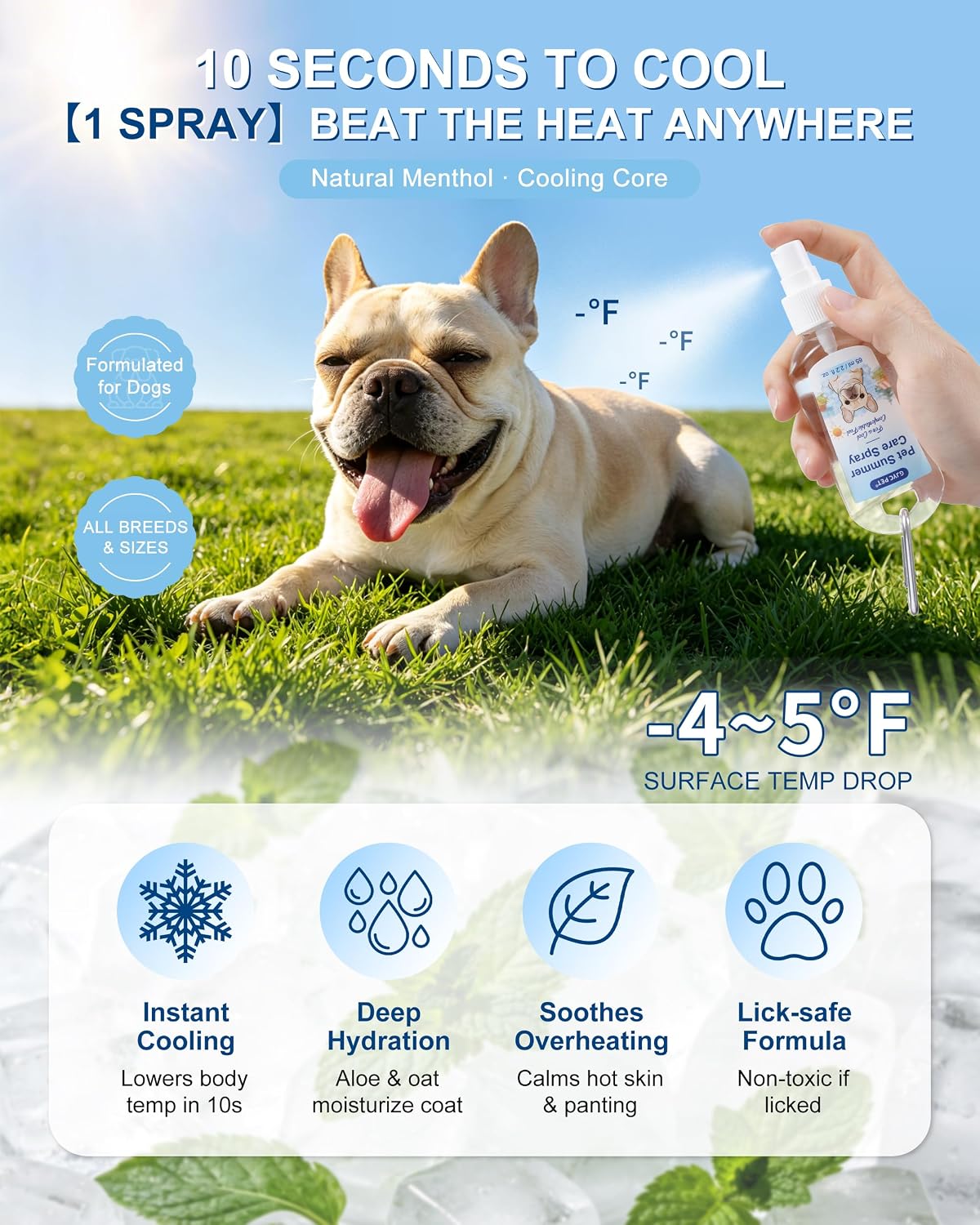 GJYC PET pet cooling mist bottle highlighted alongside outdoor walking gear for summer safety.