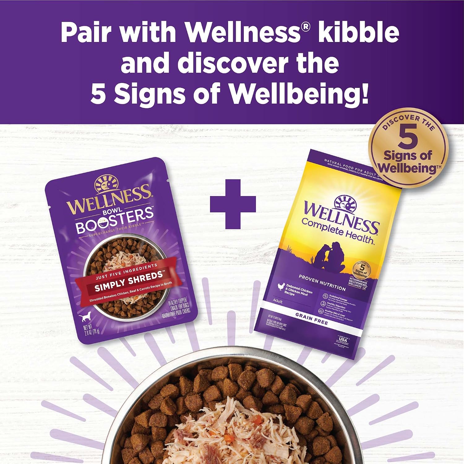 Authentic USA imported Wellness wet dog food supplement packaging details