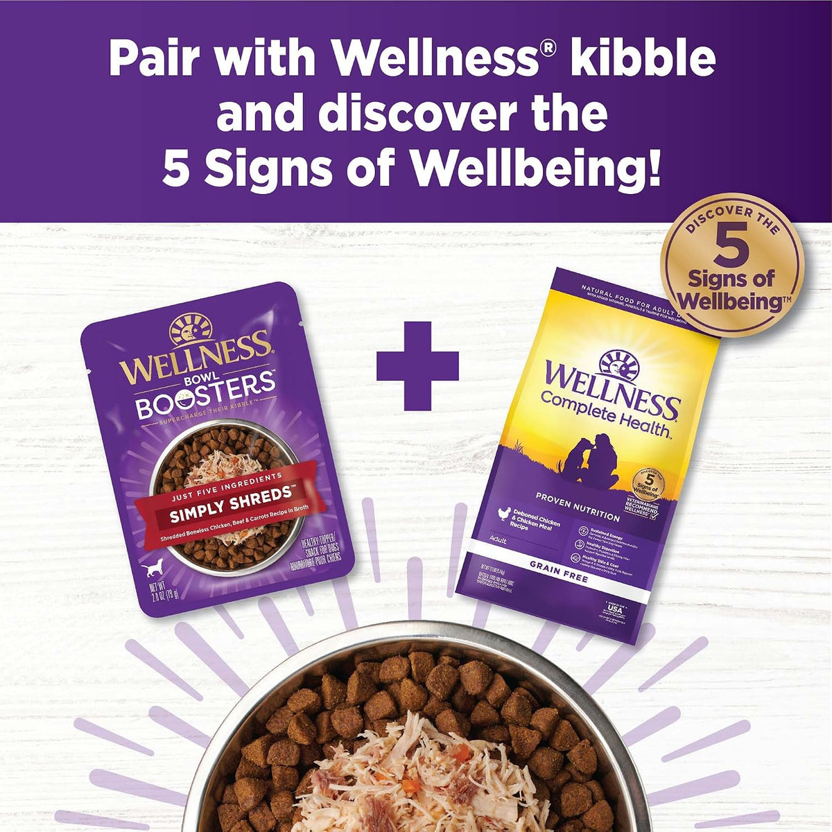 Authentic USA imported Wellness wet dog food supplement packaging details