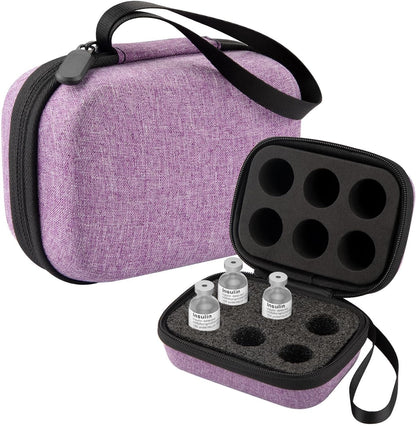 Mviioe insulin holder fridge storage carrying case purple front view showing sleek zipper enclosure and portable hand strap.