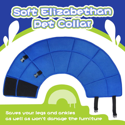 Allroaring adjustable dog cone collar laid flat showcasing the bright green mesh and blue details.