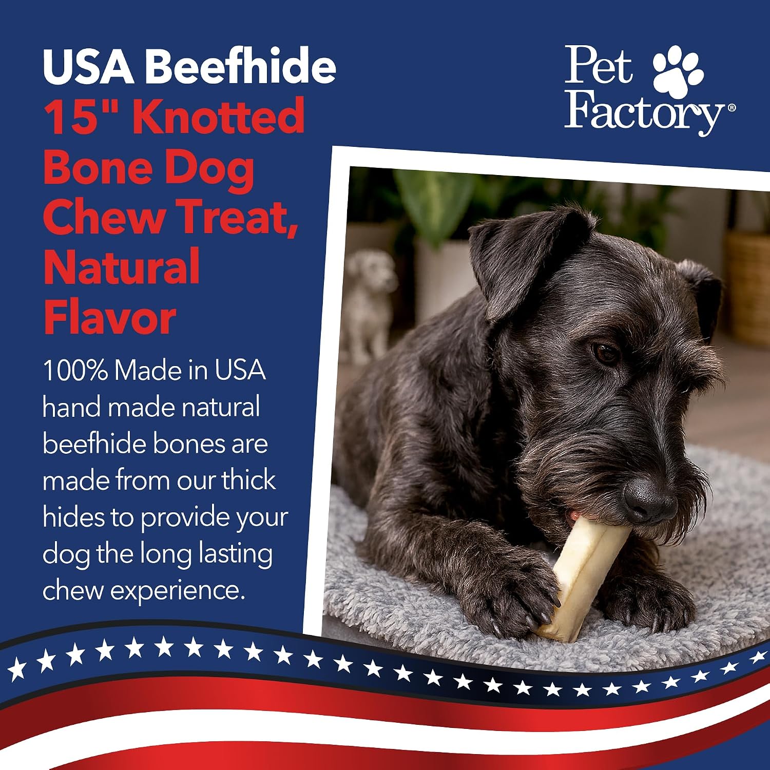 Pet Factory 15 to 17 inch natural flavor thick rawhide chew bone for aggressive chewers