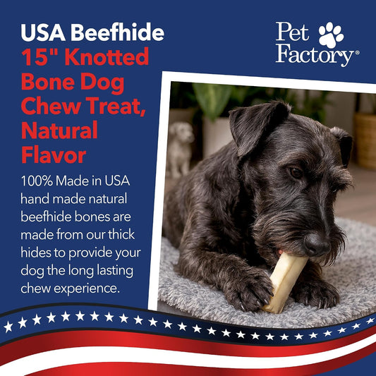 Pet Factory 15 to 17 inch natural flavor thick rawhide chew bone for aggressive chewers