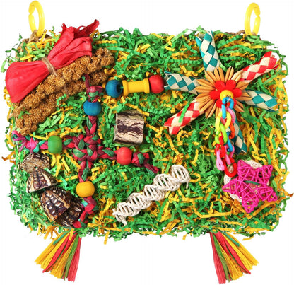YIXUND large parrot foraging toy front view hanging inside cage