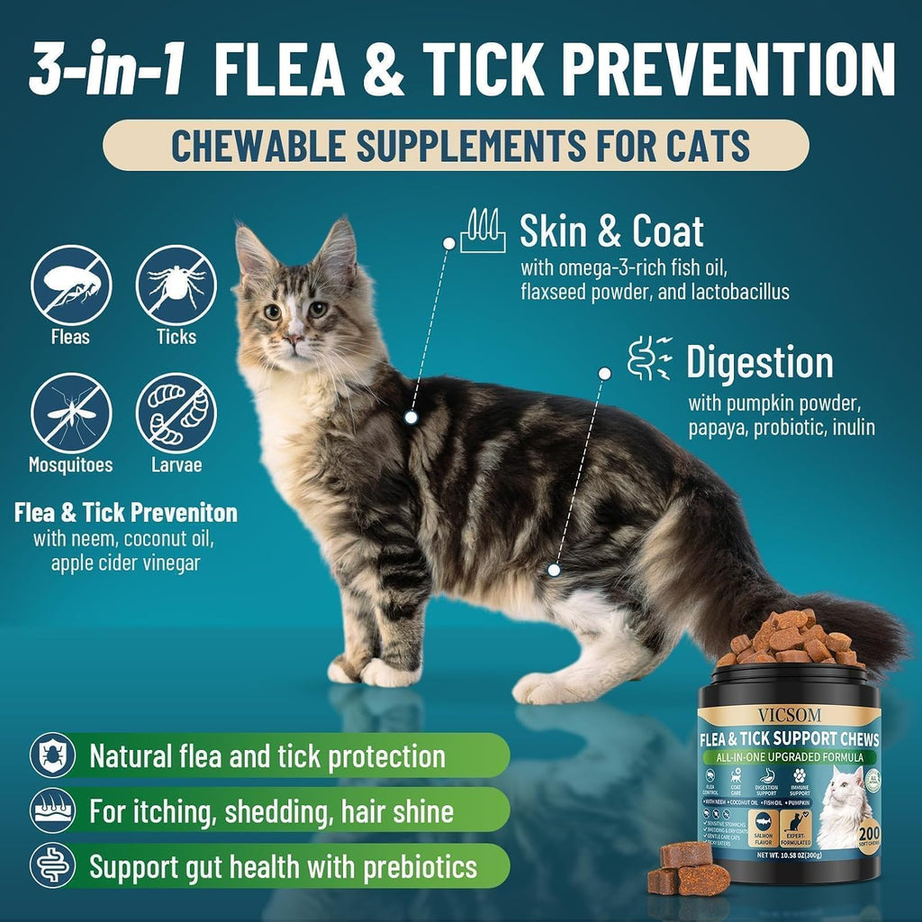 Natural salmon flavored chewable cat treats for flea control