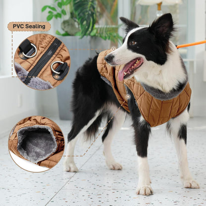 JoyDaog cold weather puppy vest demonstrating the waterproof outer fabric layer