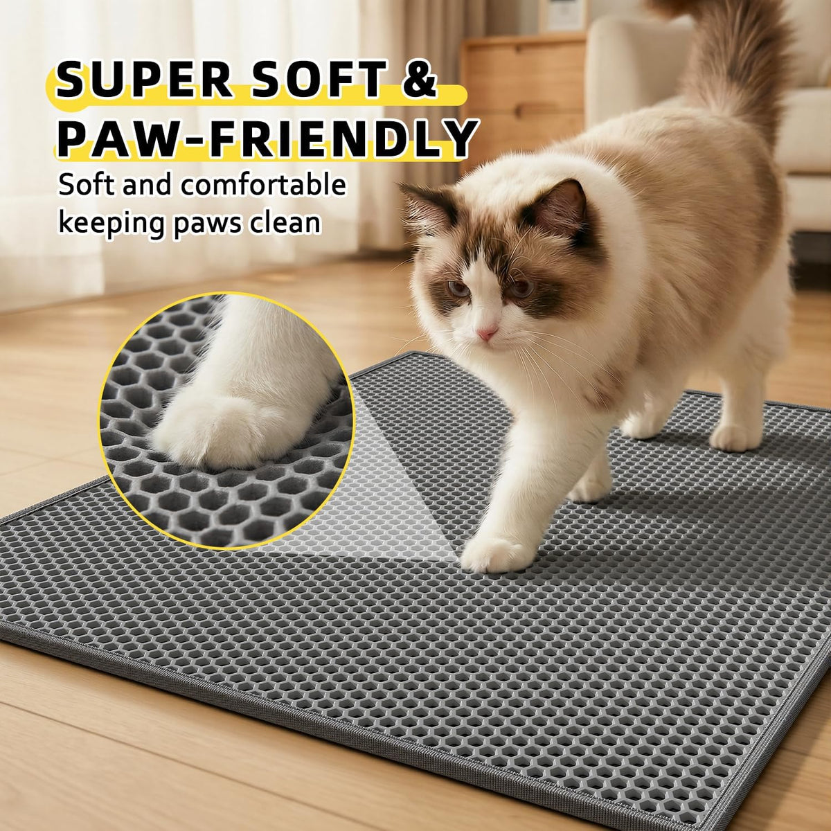Kaxionage large litter trapping mat positioned next to a litter box.