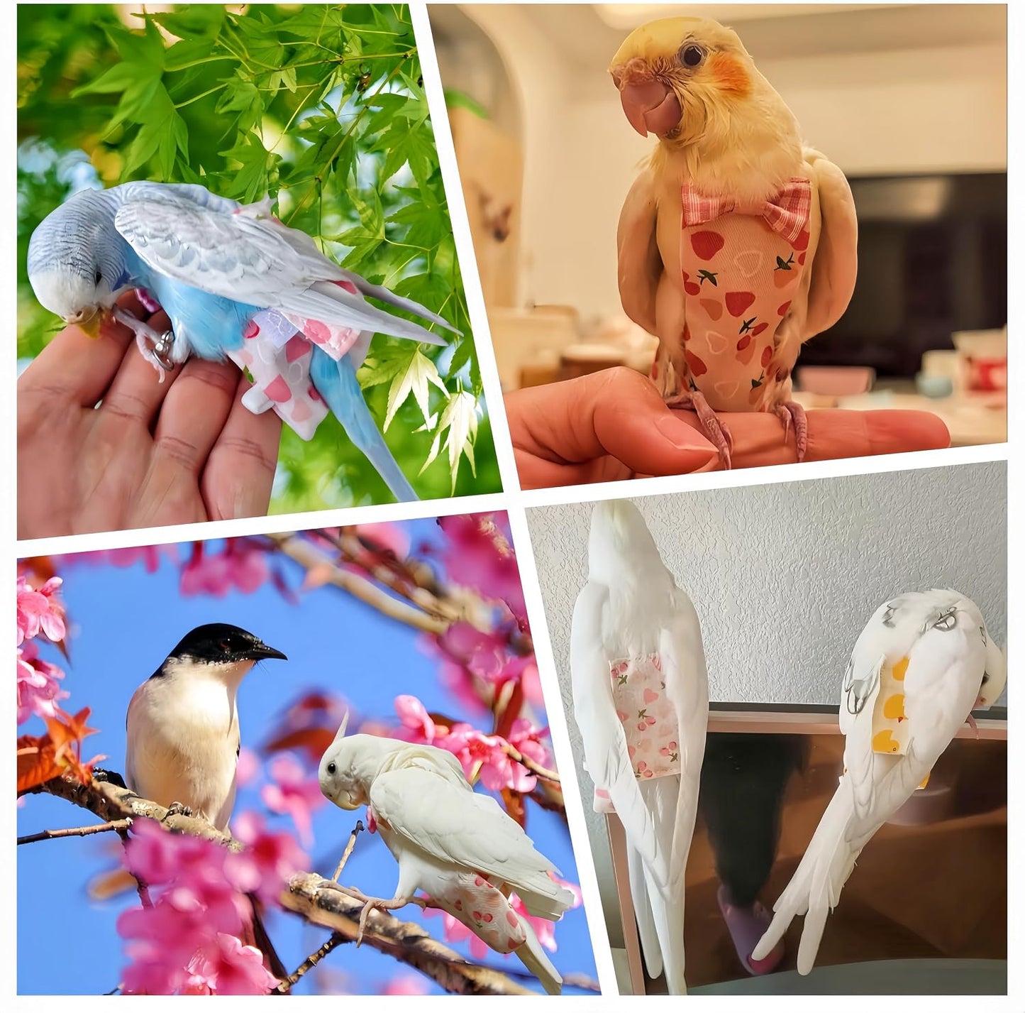 2 Pcs Bird Diapers Bird Harness Flight Suits Diapers with 80 Inch Flying Leash Reusable Parrot Nappy with Waterproof Inner Layer for Cockatiel Budgie Conure Parakeet Lovebird-Heart&Duck - Image 9