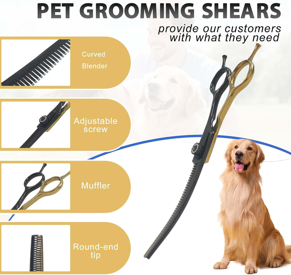 Seven inch stainless steel dog grooming scissors with safety blunt tips for trimming paws and face.