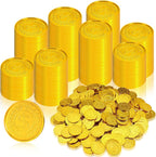 Hanaive 600 pieces pirate gold coins front view showing a shiny embossed dollar sign and olive branch design.