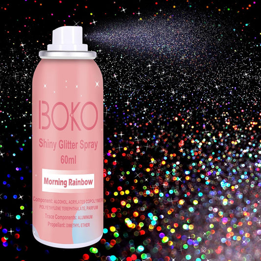 Boko Body Glitter Spray front view bottle of holographic silver shimmer mist.