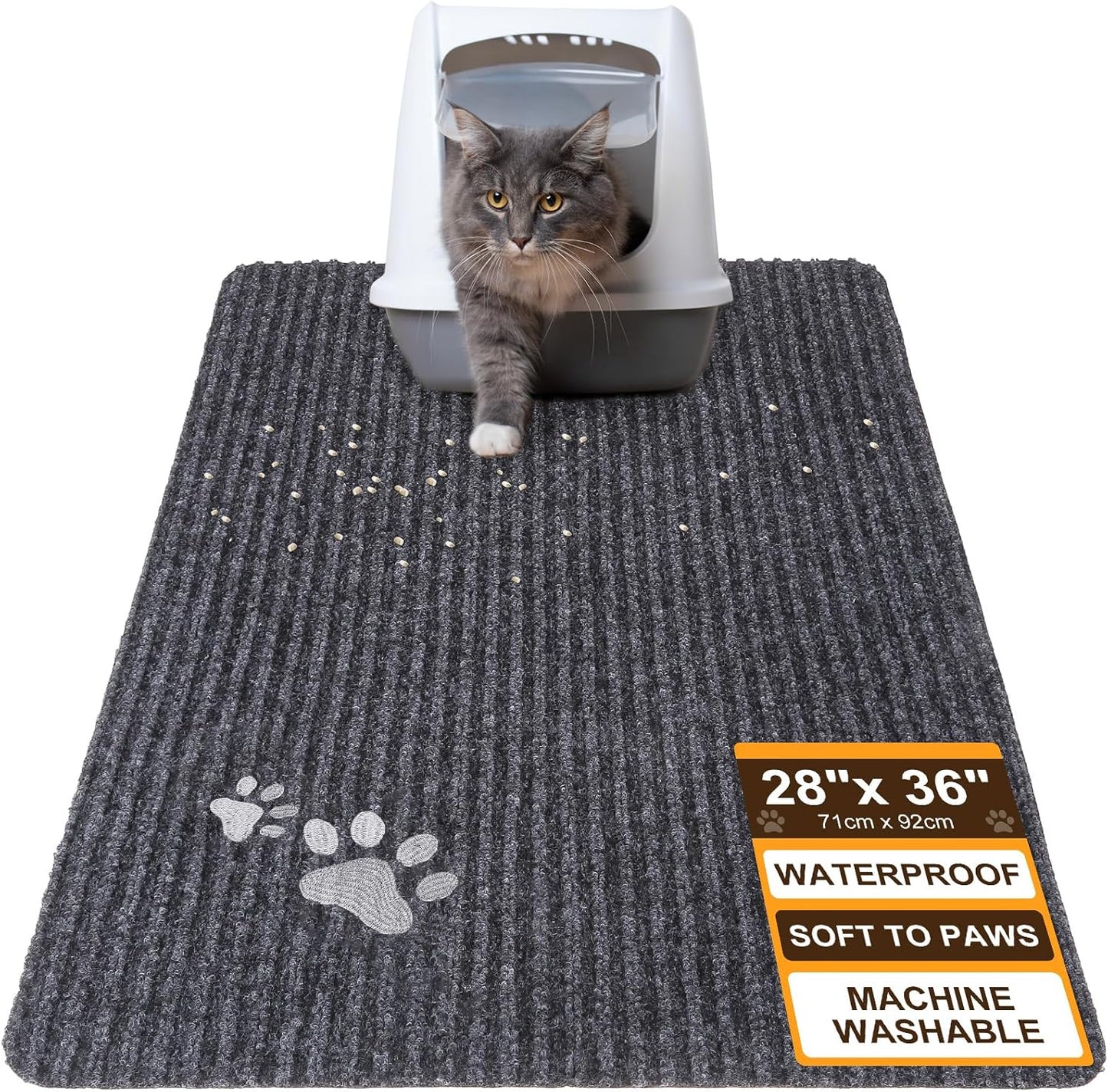 BEAUTYZOO Cat Litter Mat - 28"x 36" Large Litter Trapping Mat, Easy to Clean Litter Box Mat for Scatter Control, Waterproof, Urine-Proof, Non-Slip Kitty Litter Mats for Floor, Grey - Image 12